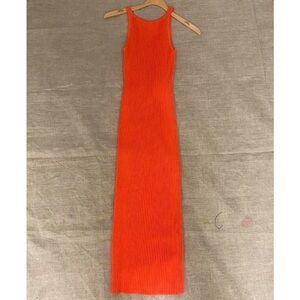 ORANGE RIBBED HIGH NECK MINI DRESS